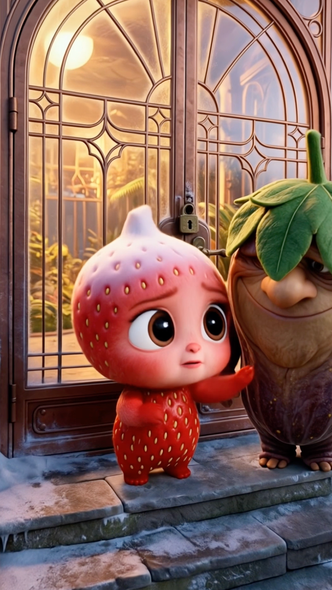 Demo scene still 3 — the greenhouse threshold moment